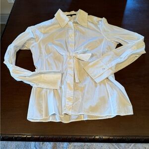 EUC Gucci White Button Down With Waist Bow Blouse Size 46/Small